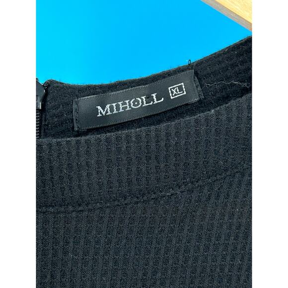 MIHOLL Women's Black Ribbed Knit Top Long Lace Sleeve Back Zip Size XLarge - Picture 3 of 11